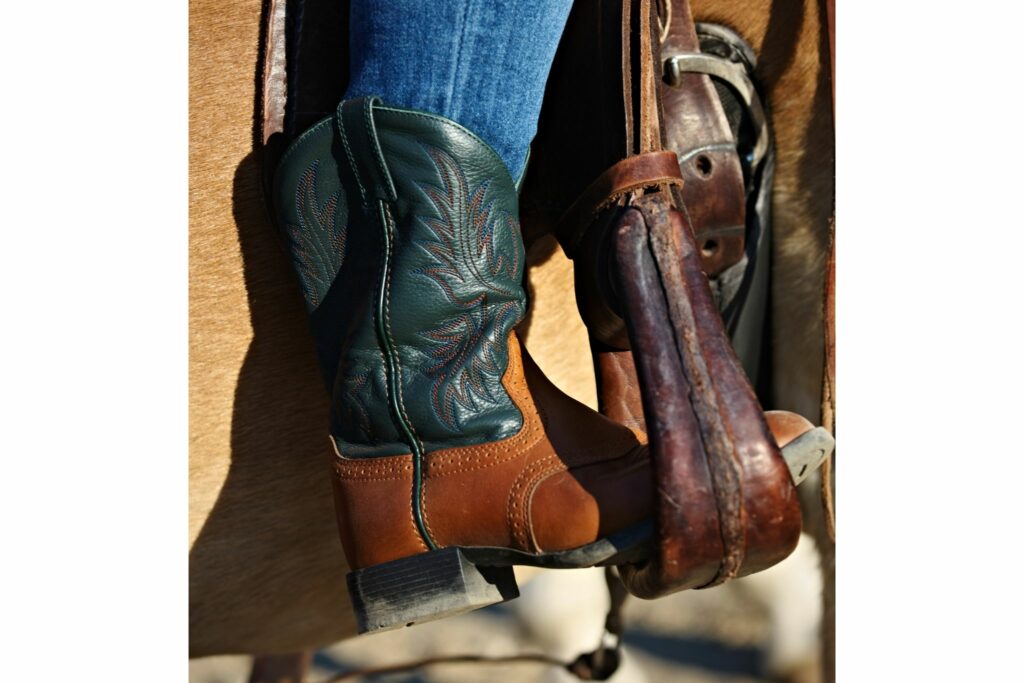 Western cowboy boot in western style stirrup