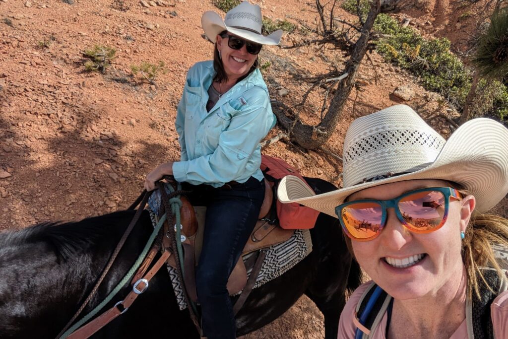 two women riding mules in Bryce Canyon