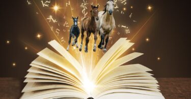 horses galloping out of a glowing book