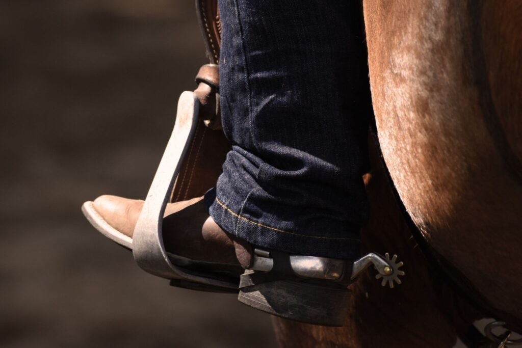 western boot in stirrup with spur