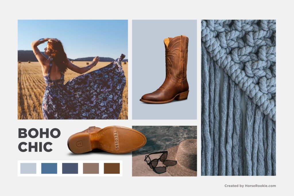 bohemian outfit with tecovas cowboy boots