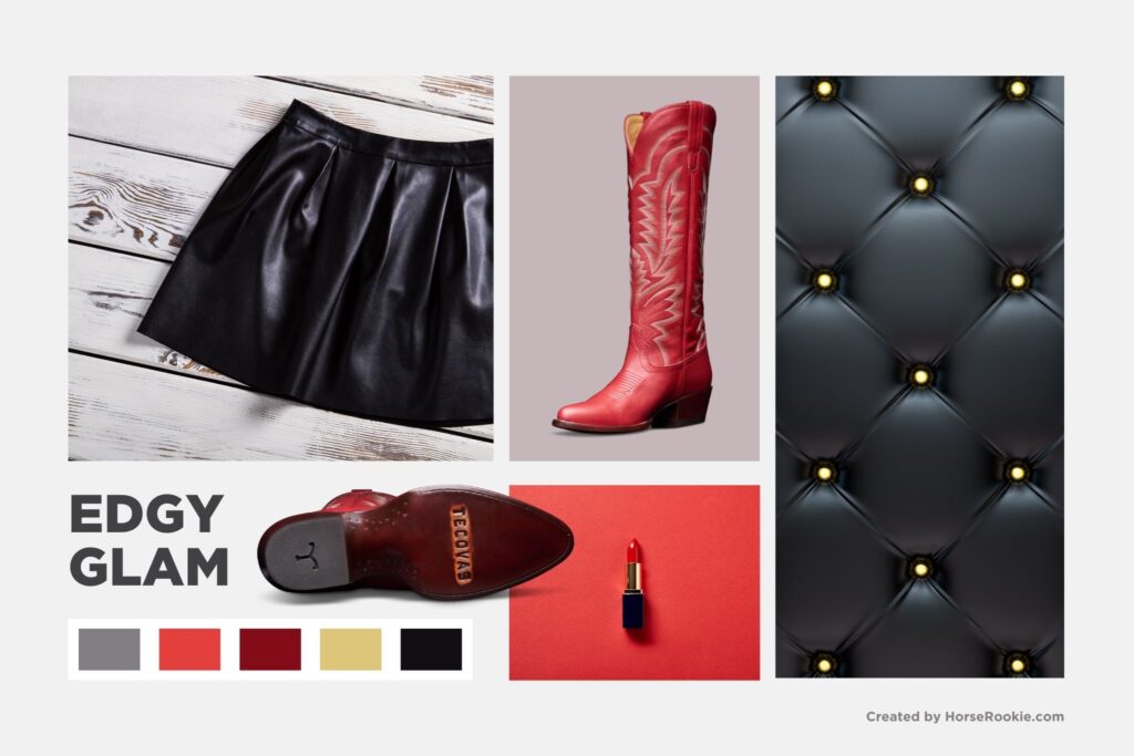 edgy glam outfit with tecovas cowboy boots