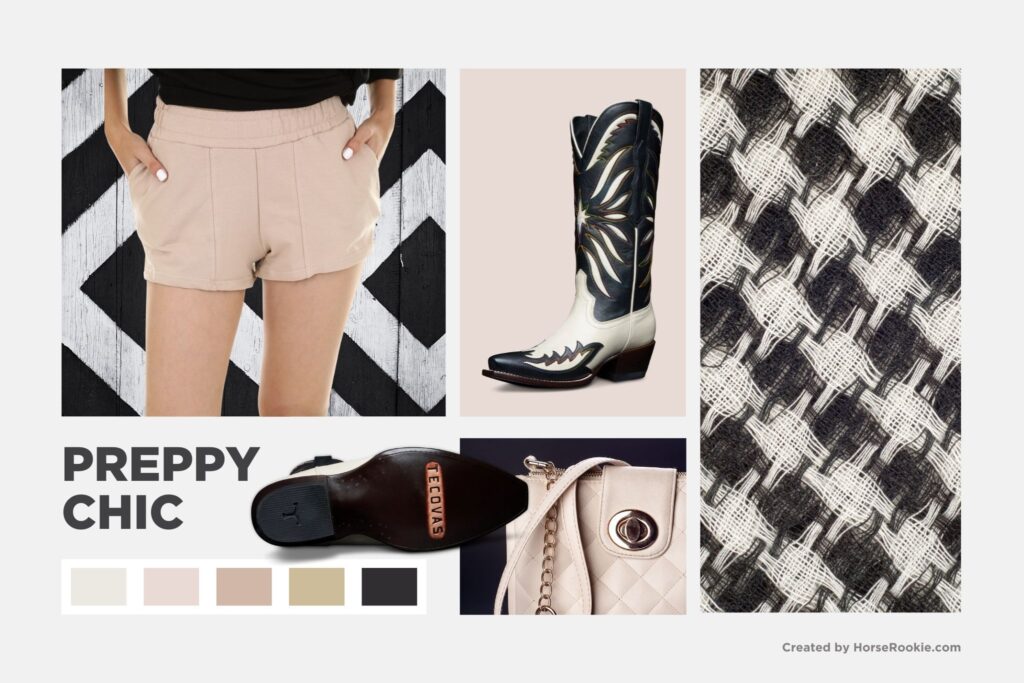 preppy chic look with tecovas cowboy boots