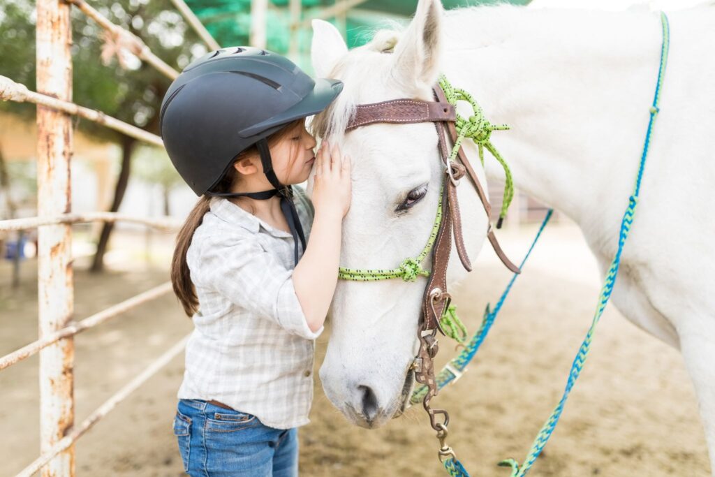 girl and gray pony
