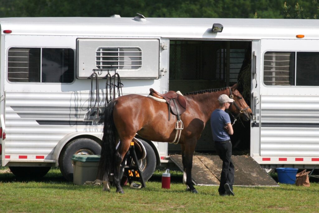 horse and trailer at horse show