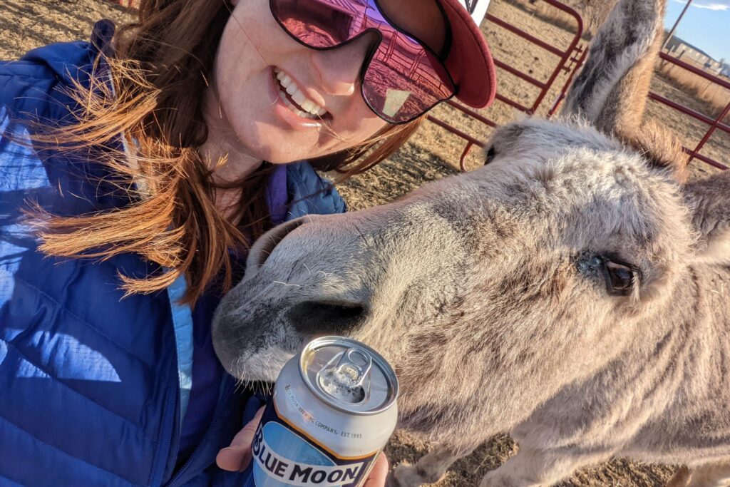 human donkey and blue moon beer